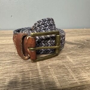 Vintage Fossil Woven Belt Leather & Cord Brass Buckle Size 36 Boho